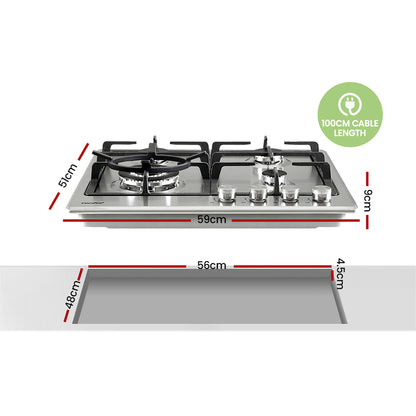 60Cm Gas Cooktop Stainless Steel 4 Burners Kitchen Stove Cook Top Ng Lpg
