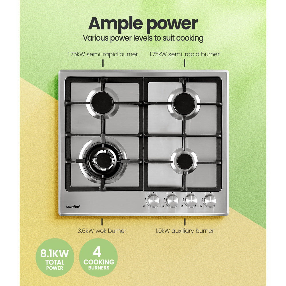 60Cm Gas Cooktop Stainless Steel 4 Burners Kitchen Stove Cook Top Ng Lpg