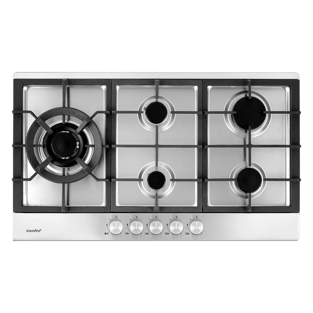Comfee 90cm Gas Cooktop Stainless Steel 5 Burner Kitchen Gas Stove Cook Top NG LPG,Silver