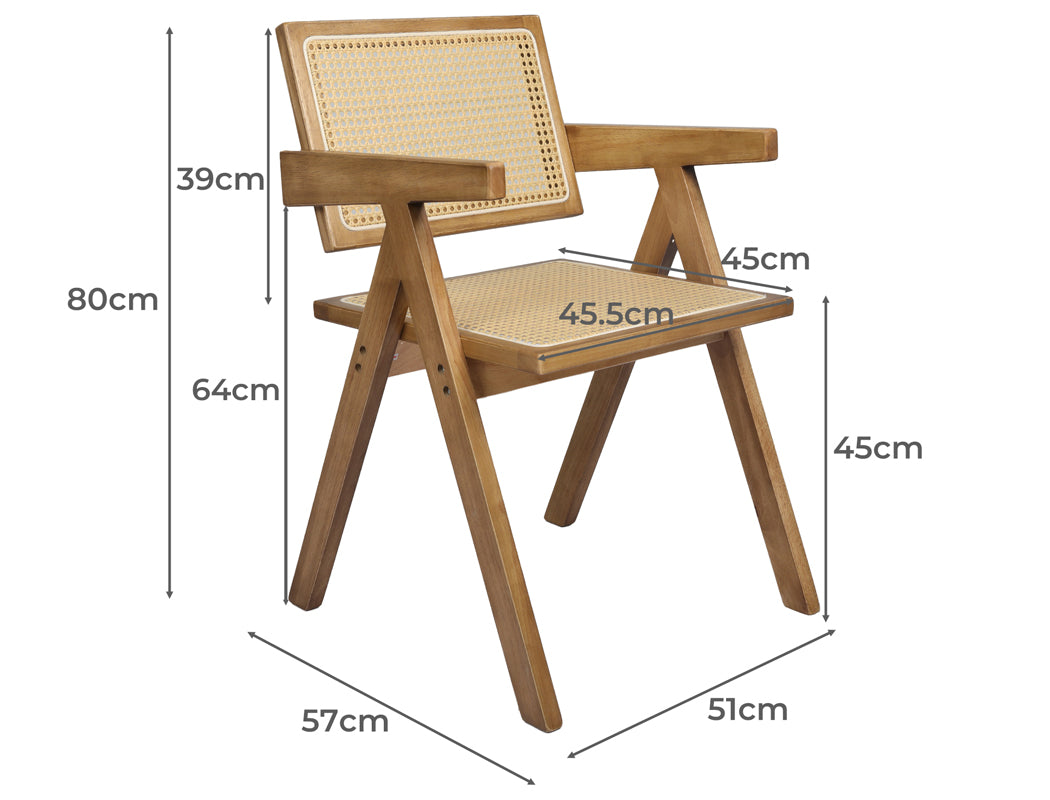 Contemporary 2x Dining Chair Solid Wood Rattan Natural  Adjustable