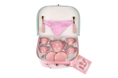 Pink Polka Dot Porcelain Tea Set 13Pcs