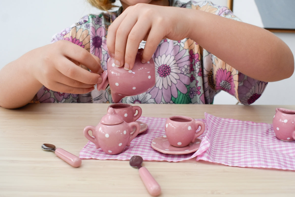 Pink Polka Dot Porcelain Tea Set 13Pcs
