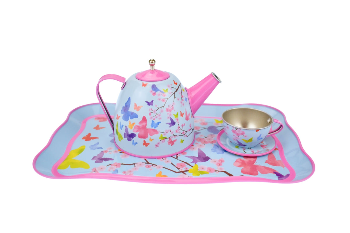 Pink Blossom Butterfly Tin Tea Set 15Pcs