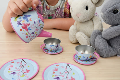 Pink Blossom Butterfly Tin Tea Set 15Pcs