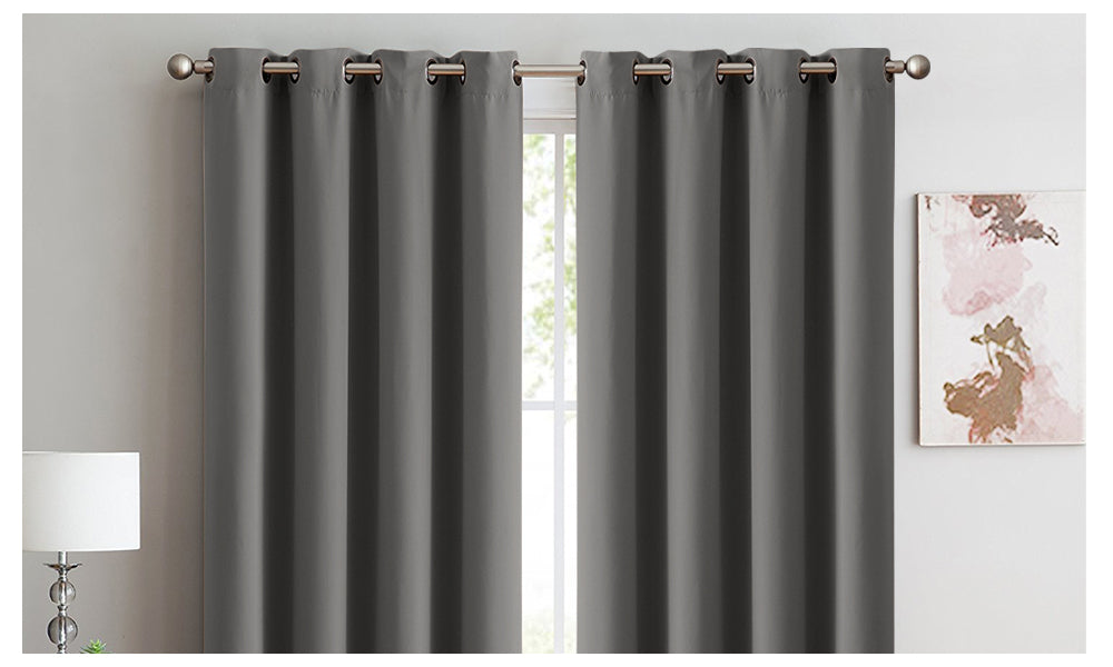 2x Charcoal Blockout Curtain Set Triple Layer Eyelet Window 240x230cm