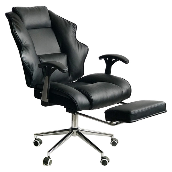  Leather High Back Reclining Executive Office Chair w/ Stool Black