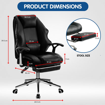 Leather High Back Reclining Executive Office Chair w/ Stool Black