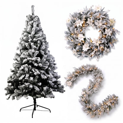 Christmas Tree Set Snow Flocked