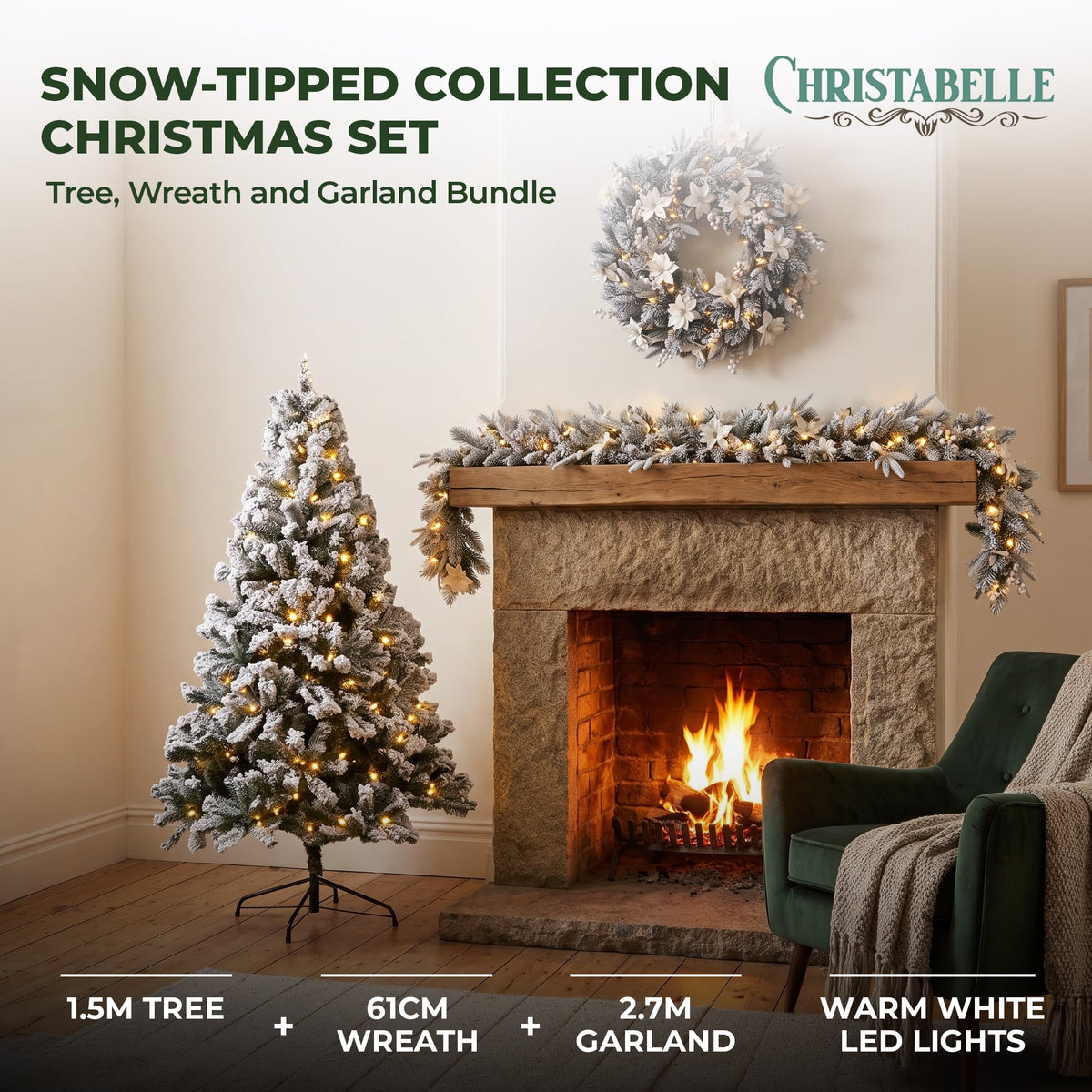 Christmas Tree Set Snow Flocked