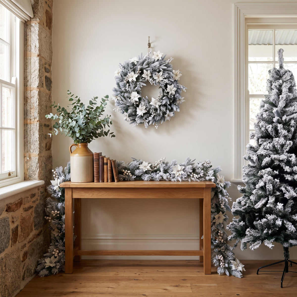 Christmas Tree Set Snow Flocked