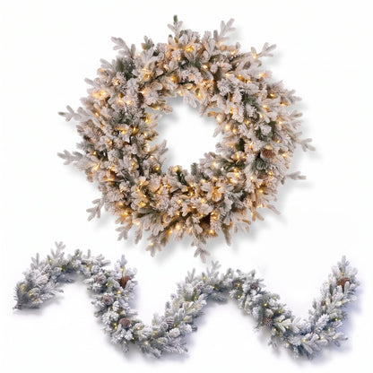 Christmas Wreath Set Large Snowy