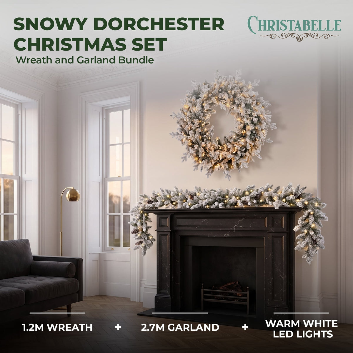 Christmas Wreath Set Large Snowy