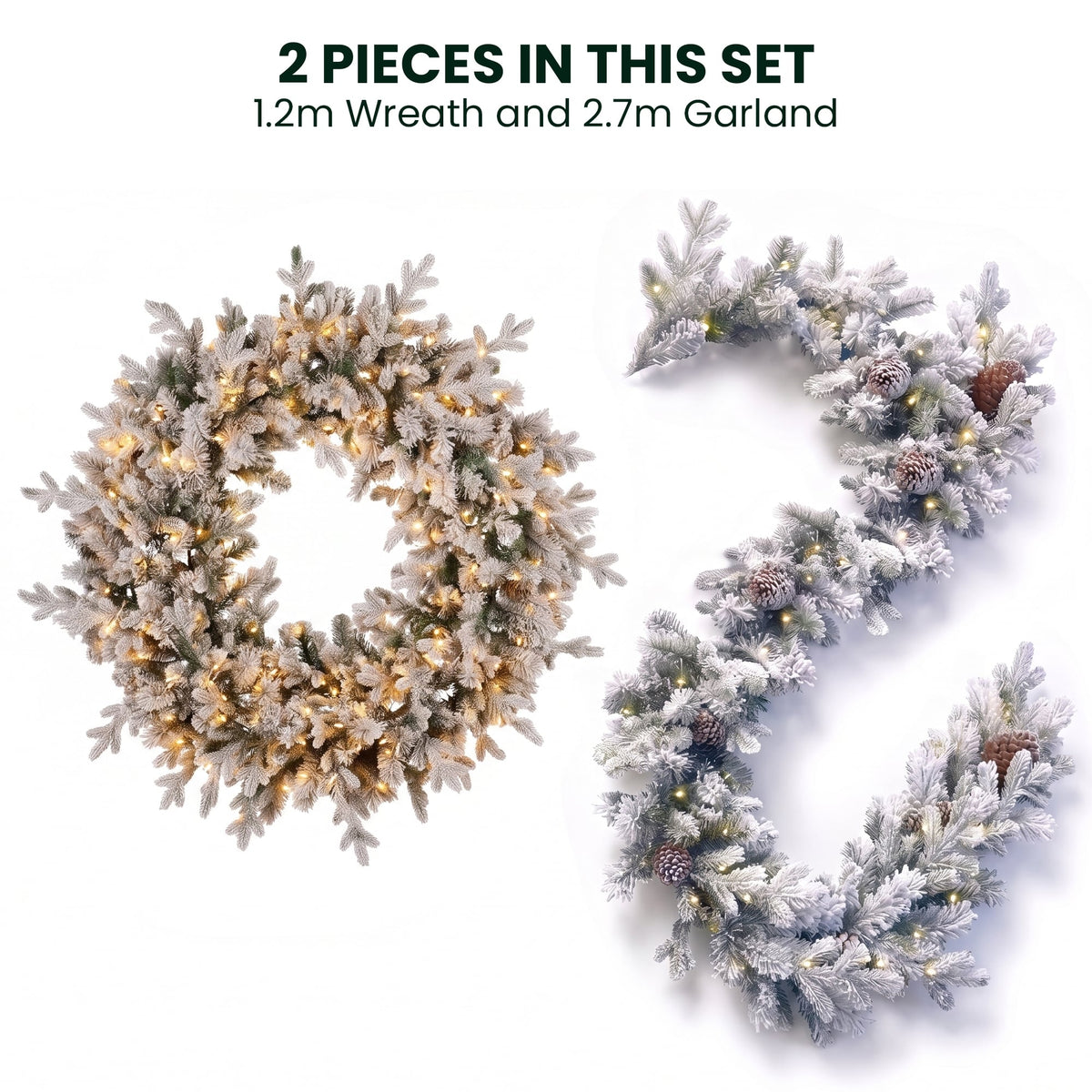 Christmas Wreath Set Large Snowy