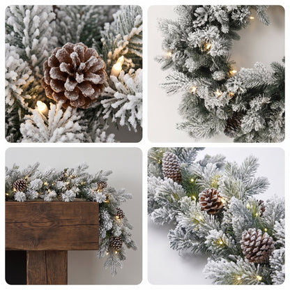 Christmas Wreath Set Large Snowy