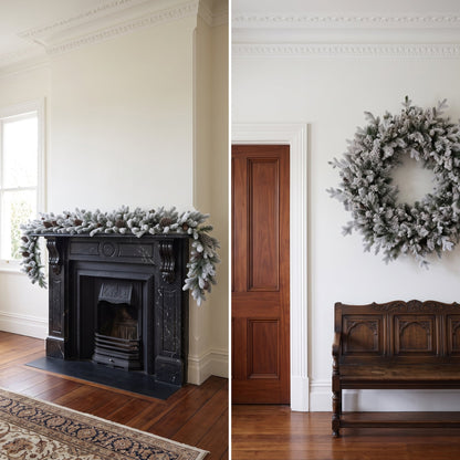 Christmas Wreath Set Large Snowy