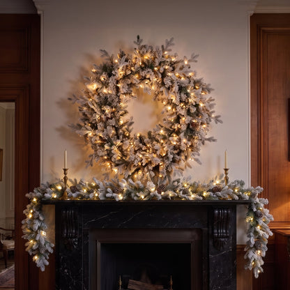 Christmas Wreath Set Large Snowy