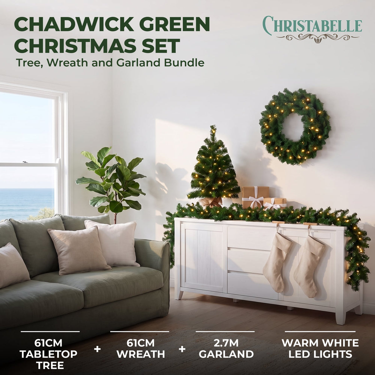Green Christmas 3pc Set Steel