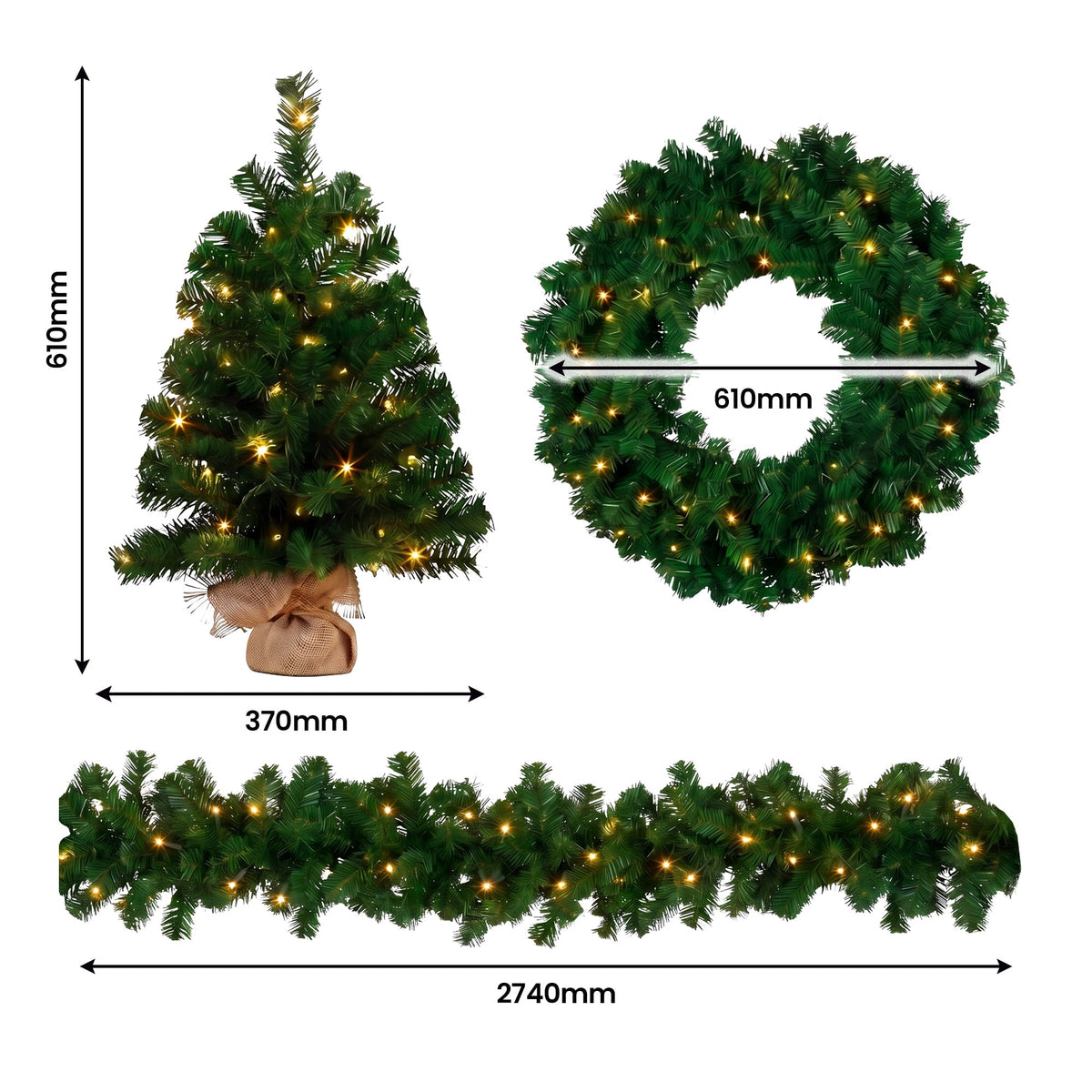 Green Christmas 3pc Set Steel
