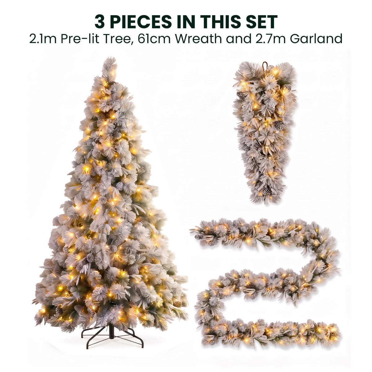 Snowy Christmas 3pc Set White single