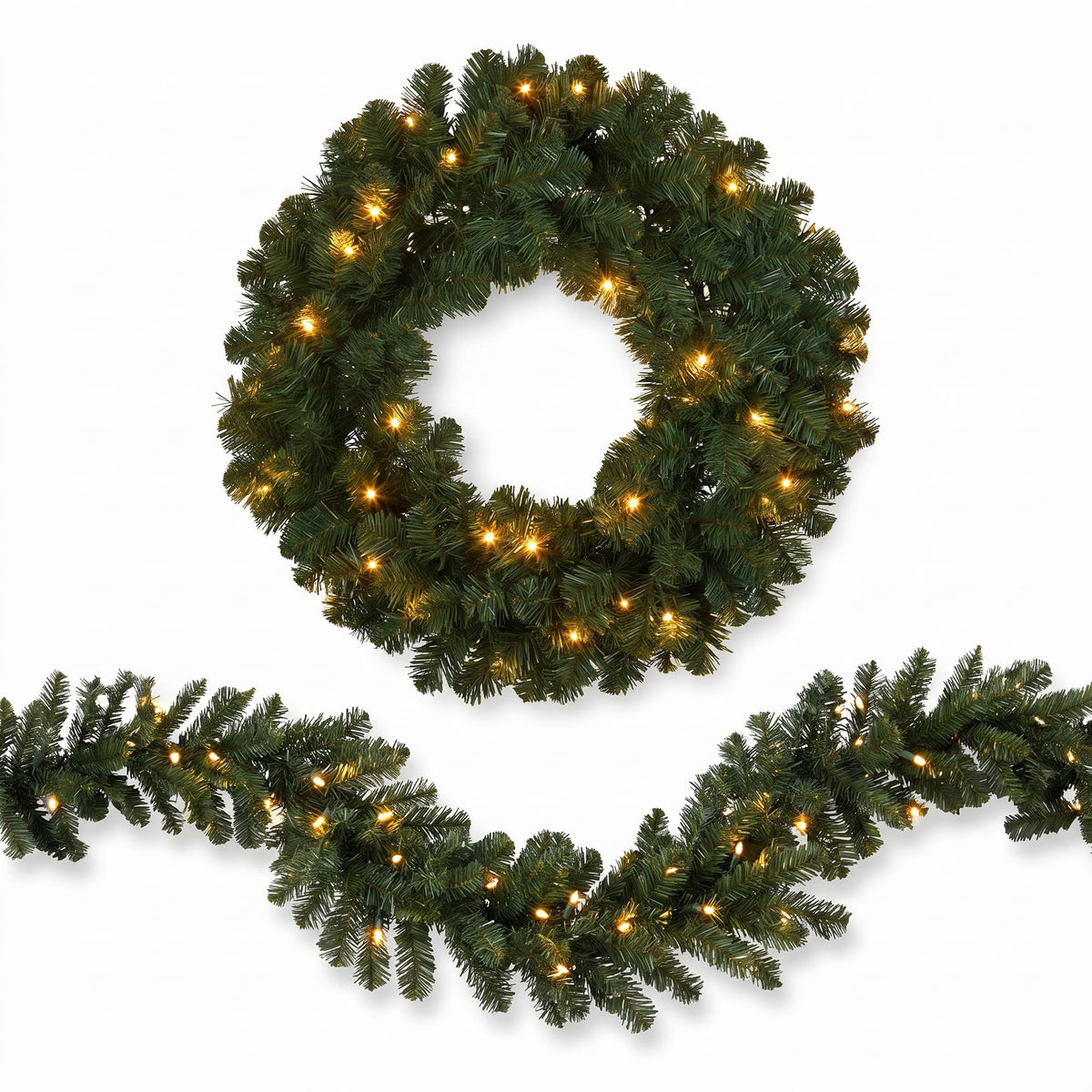 Pre Lit Pine Wreath Garland
