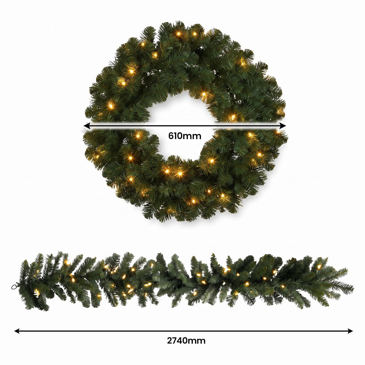 Pre Lit Pine Wreath Garland