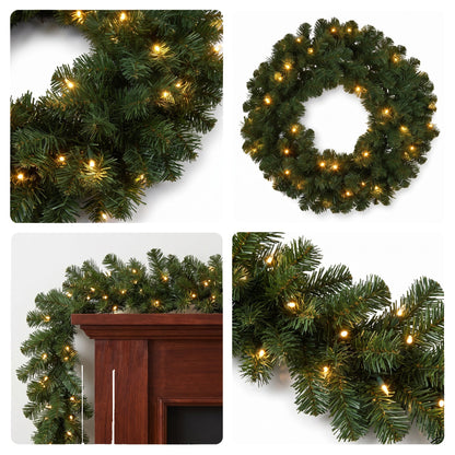 Pre Lit Pine Wreath Garland