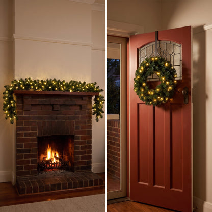 Pre Lit Pine Wreath Garland