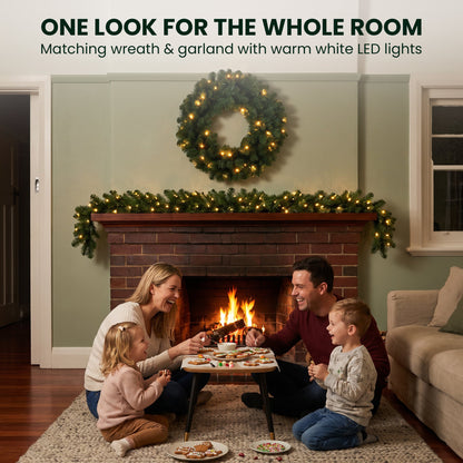 Pre Lit Pine Wreath Garland