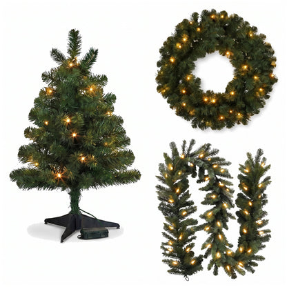 Pine Christmas Set White LED Lights