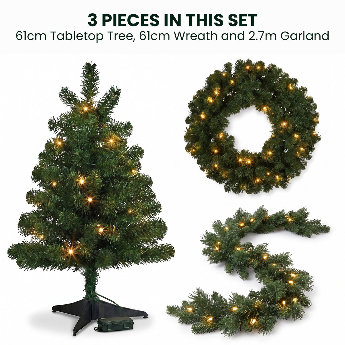 Pine Christmas Set White LED Lights