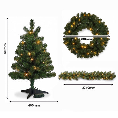 Pine Christmas Set White LED Lights