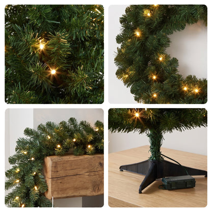 Pine Christmas Set White LED Lights