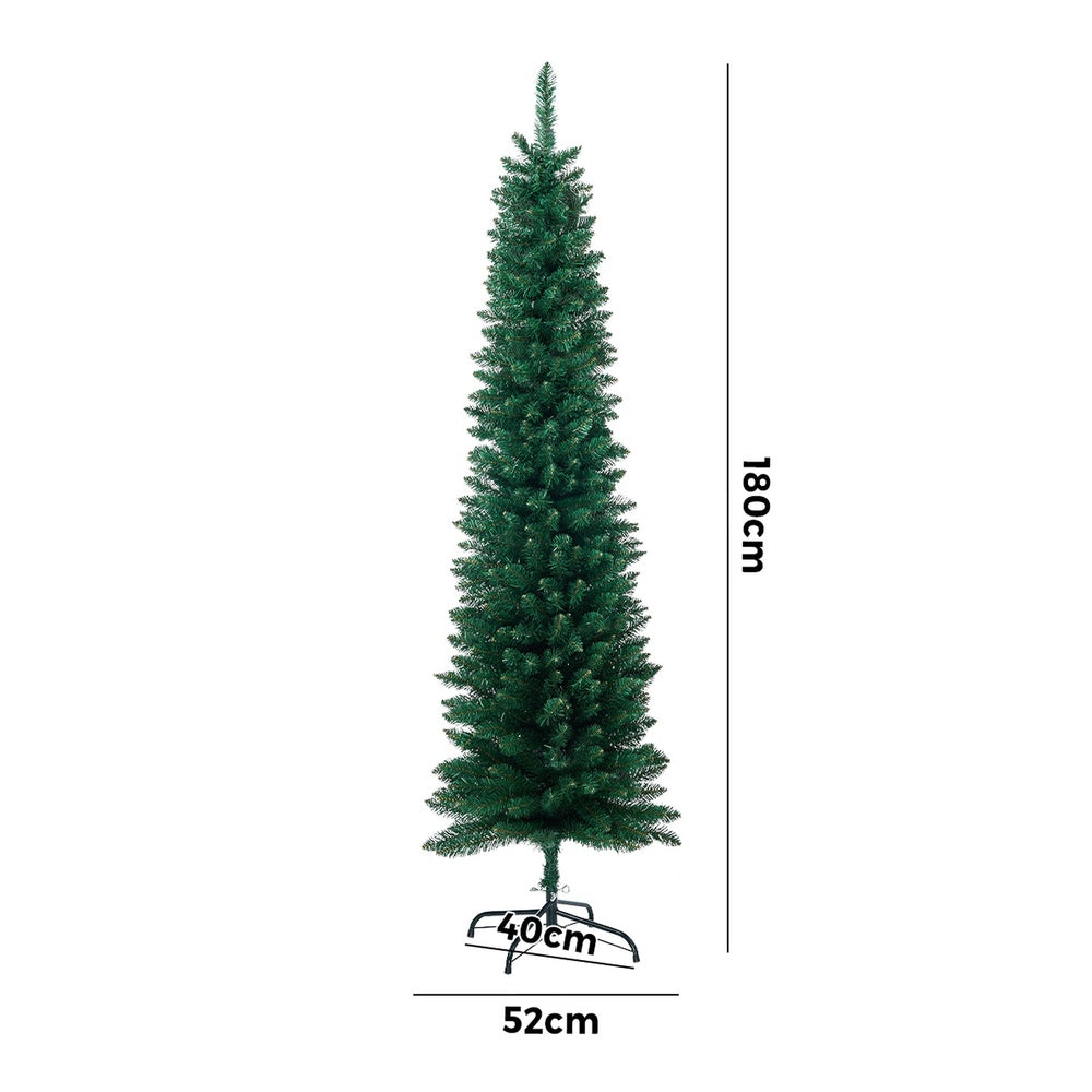 Slim Christmas Tree 1.8M 6FT Green Artificial Xmas Tree for Home Decor