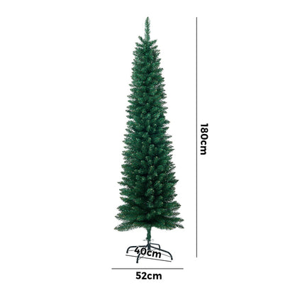 Slim Christmas Tree 1.8M 6FT Green Artificial Xmas Tree for Home Decor