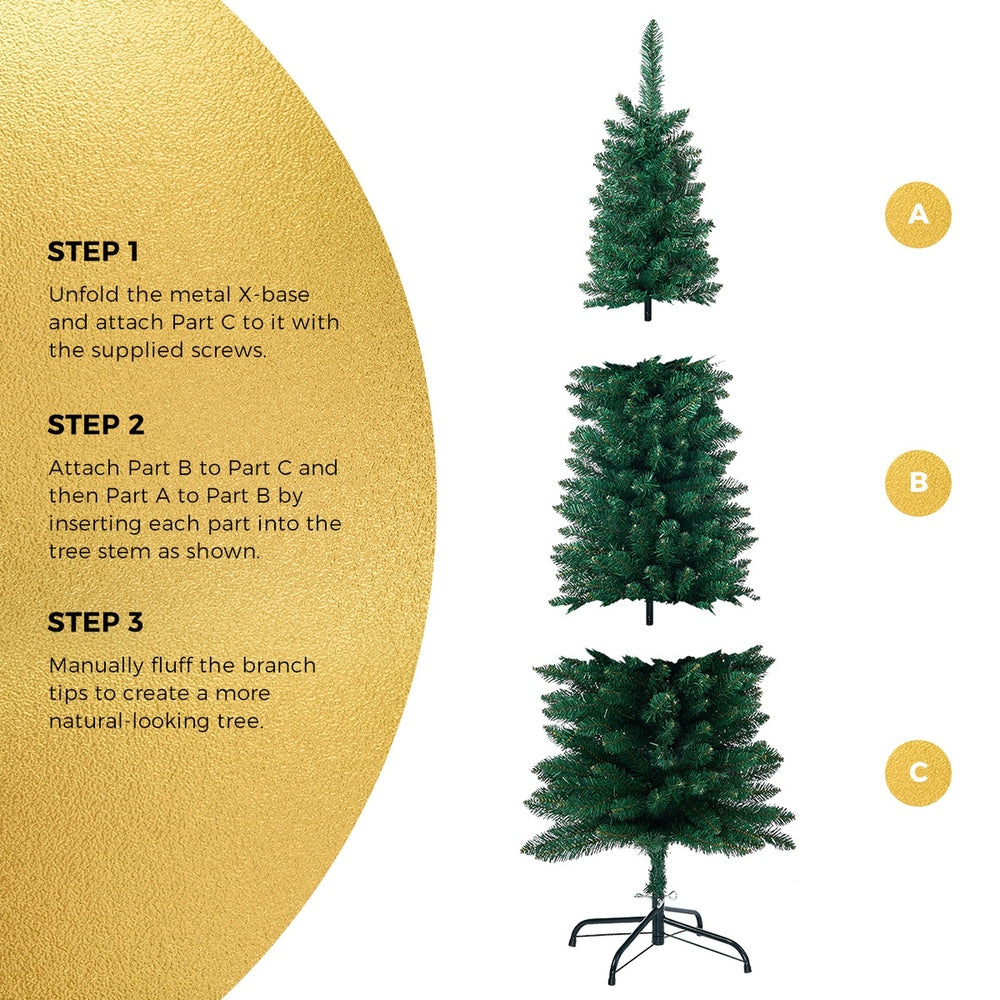 Slim Christmas Tree 1.8M 6FT Green Artificial Xmas Tree for Home Decor