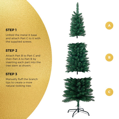 Slim Christmas Tree 1.8M 6FT Green Artificial Xmas Tree for Home Decor