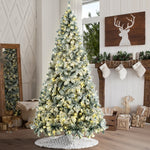 LED Christmas Tree 2.1M 7FT & 8FT Snow-Frosted Green with Tree Skirt Xmas Decor
