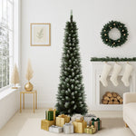 Slim Christmas Tree 1.8M 6FT Green & White Artificial Xmas Tree Decor