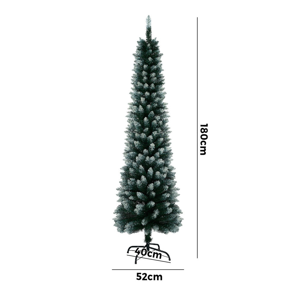 Slim Christmas Tree 1.8M 6FT Green & White Artificial Xmas Tree Decor