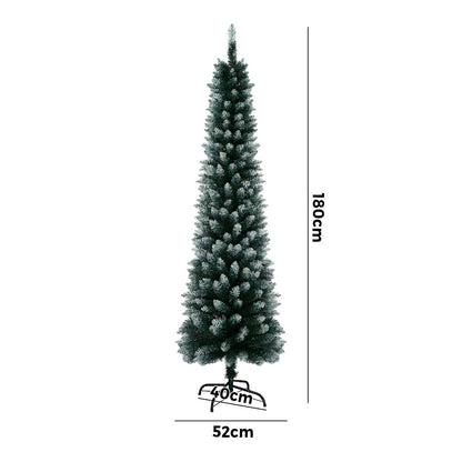 Slim Christmas Tree 1.8M 6FT Green & White Artificial Xmas Tree Decor