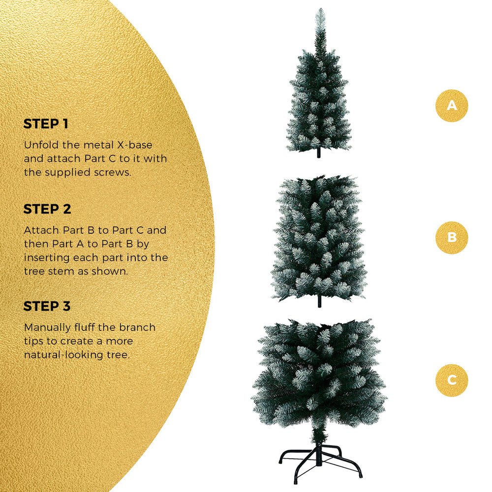 Slim Christmas Tree 1.8M 6FT Green & White Artificial Xmas Tree Decor