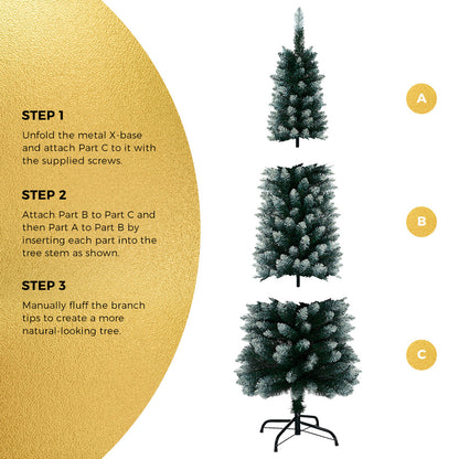 Slim Christmas Tree 1.8M 6FT Green & White Artificial Xmas Tree Decor