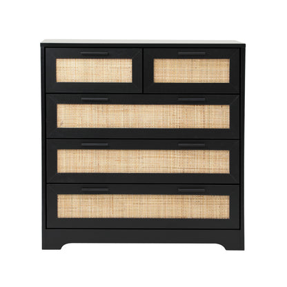 5 Chest of Drawers Dresser Rattan Black