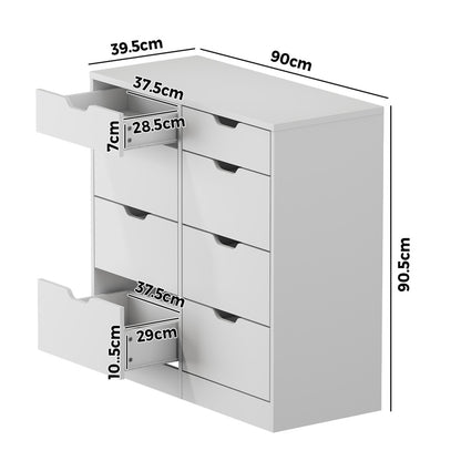 8 Chest of Drawers Tallboy Cabinet Bedroom Storage White