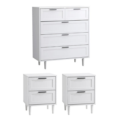 5 Chest of Drawers and 2 Bedside Tables Bedroom Set White