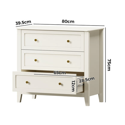 White Chest Of Drawers Metal Handle 80x39.5x75cm
