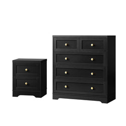5 Chest of Drawers and Bedside Table Hamptons Furniture Set Black