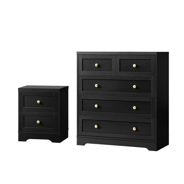  Chest of Drawers and Bedside Table Hamptons Furniture Set Black