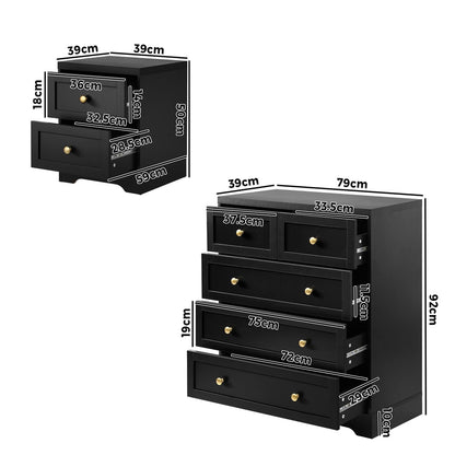 7 Chest of Drawers and 2 Bedside Tables Hamptons Furniture Set