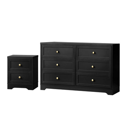 6 Chest of Drawers and Bedside Table Hamptons Furniture Set Black